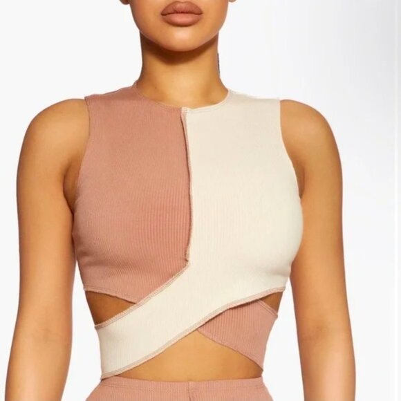naked wardrobe Tops - NWOT Naked Wardrobe Tan and Cream Crop Top